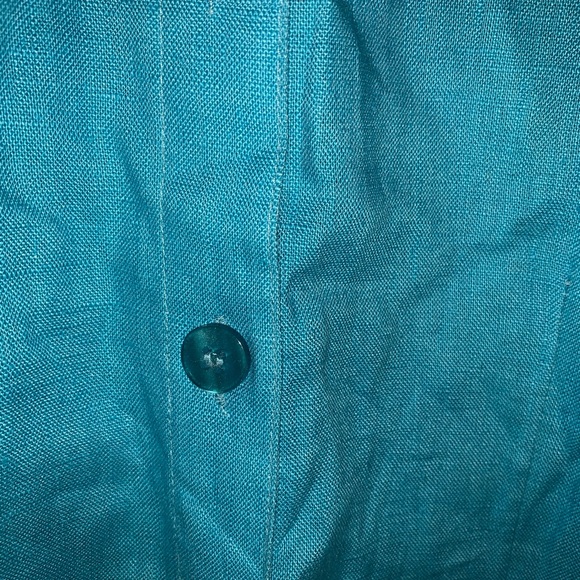 Choices woman 1X linen collared blouse blue full button flutter sleeve - Picture 4 of 8